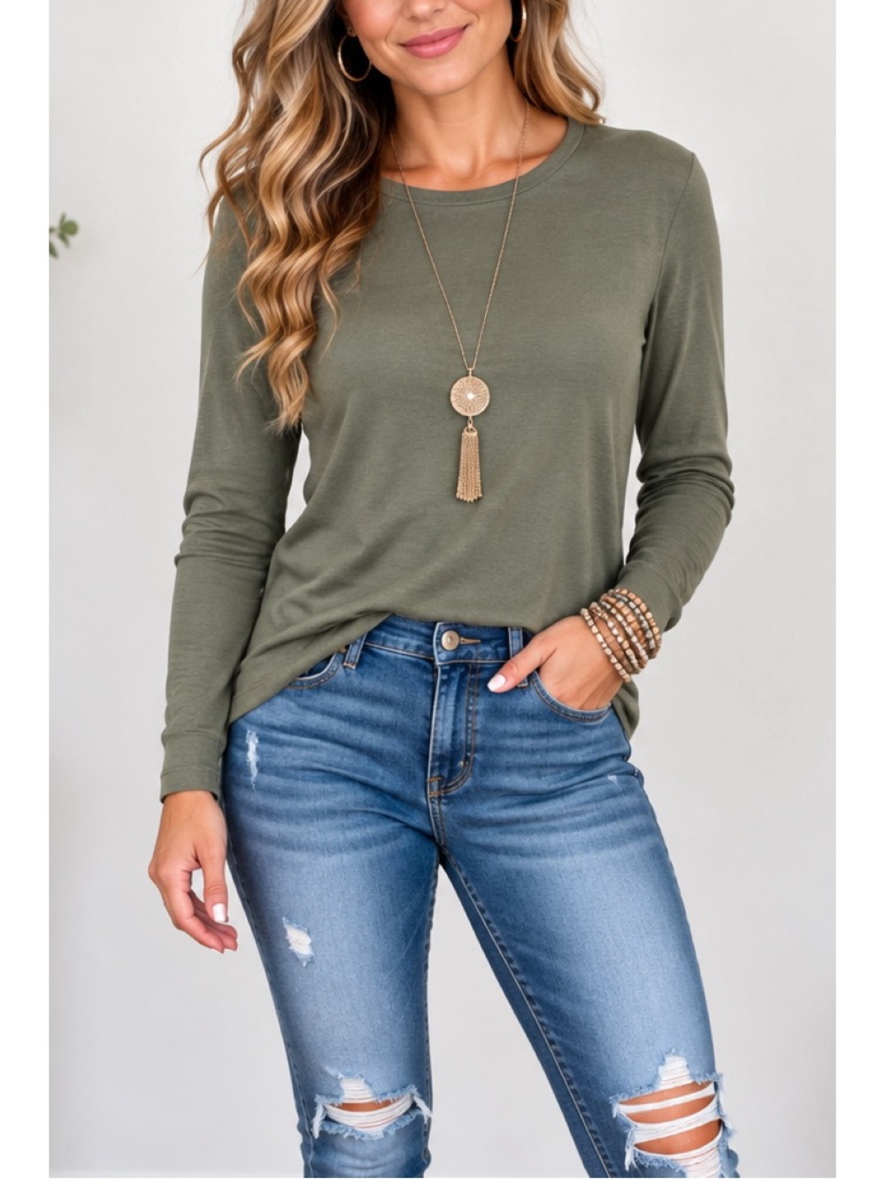 A New Day Green Women’s Slim Fit Long Sleeve Ribbed top